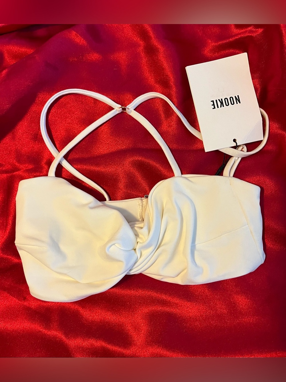 Nookie Jewel Twist Front Crop Top White NEW